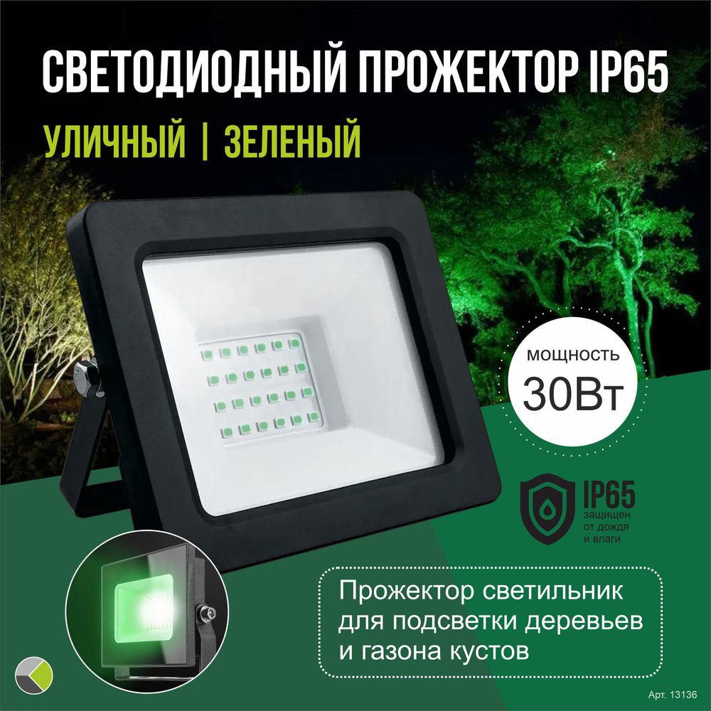 Прожектор светильник для подсветки деревьев и газона кустов светодиодный зеленый 30Вт IP65 уличный  #1