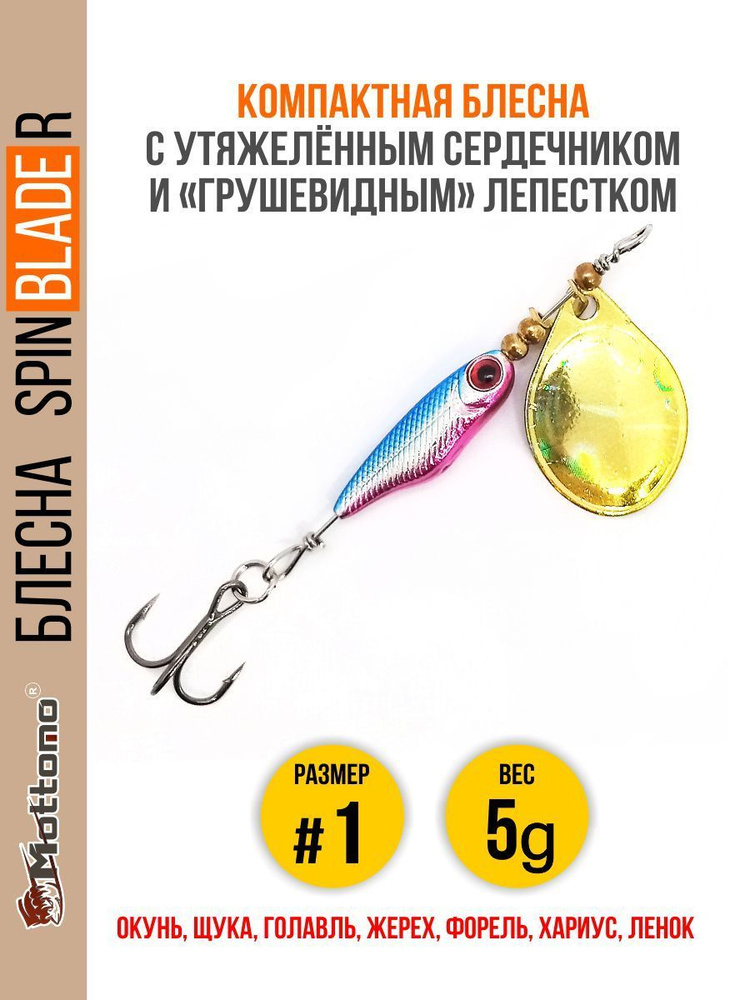 Блесна для рыбалки Spin Blade R #1 5g Silver Gold на окуня голавля щуку  #1