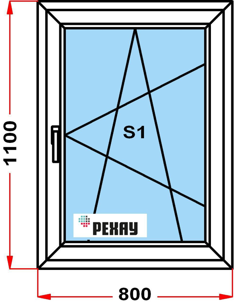 Окно пластиковое, профиль РЕХАУ BLITZ (1100 x 800), с поворотно-откидной створкой, стеклопакет из 2х #1