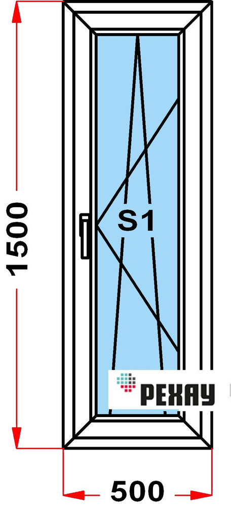 Окно пластиковое, профиль РЕХАУ BLITZ (1500 x 500), с поворотно-откидной створкой, стеклопакет из 3х #1