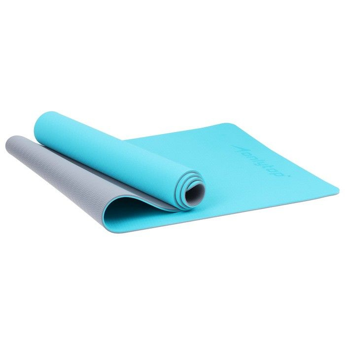 Коврик для фитнеса и йоги, 183 х 61 х 0,6 см, цвет серый/голубой / 9378646  #1