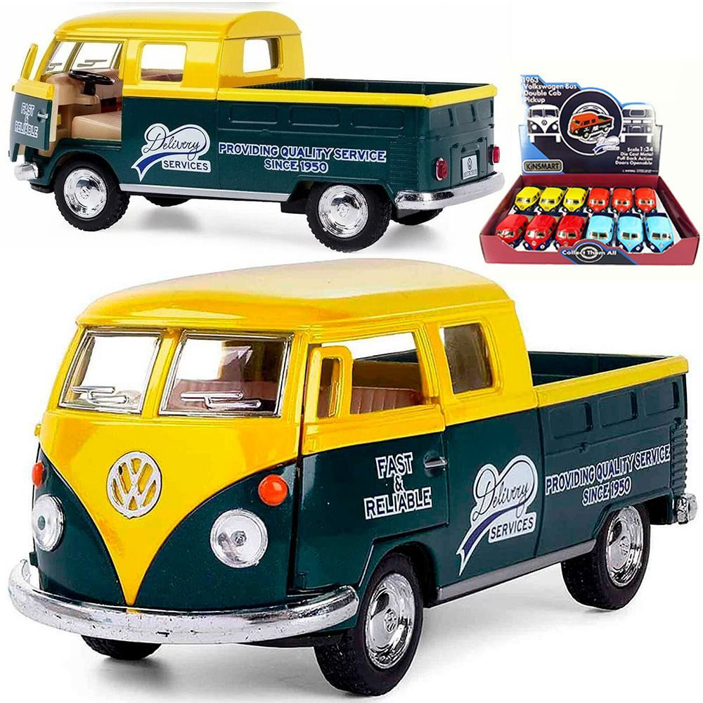 Металлическая машинка Kinsmart 1:34 1963 Volkswagen Bus Double Cab Pickup (Delivery) KT5396D инерционная #1