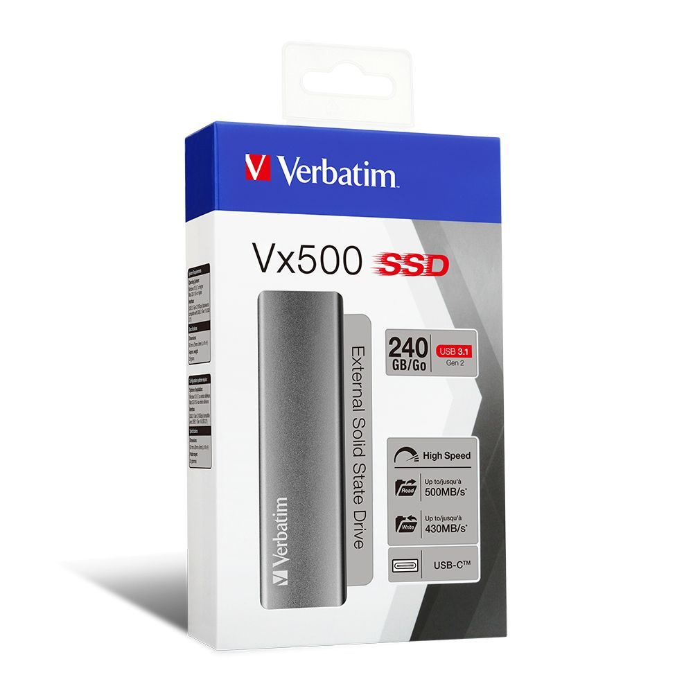 Verbatim 240 ГБ Внешний SSD-диск Vx500 USB 3.1 GEN 2, 240 ГБ (47442), серый #1