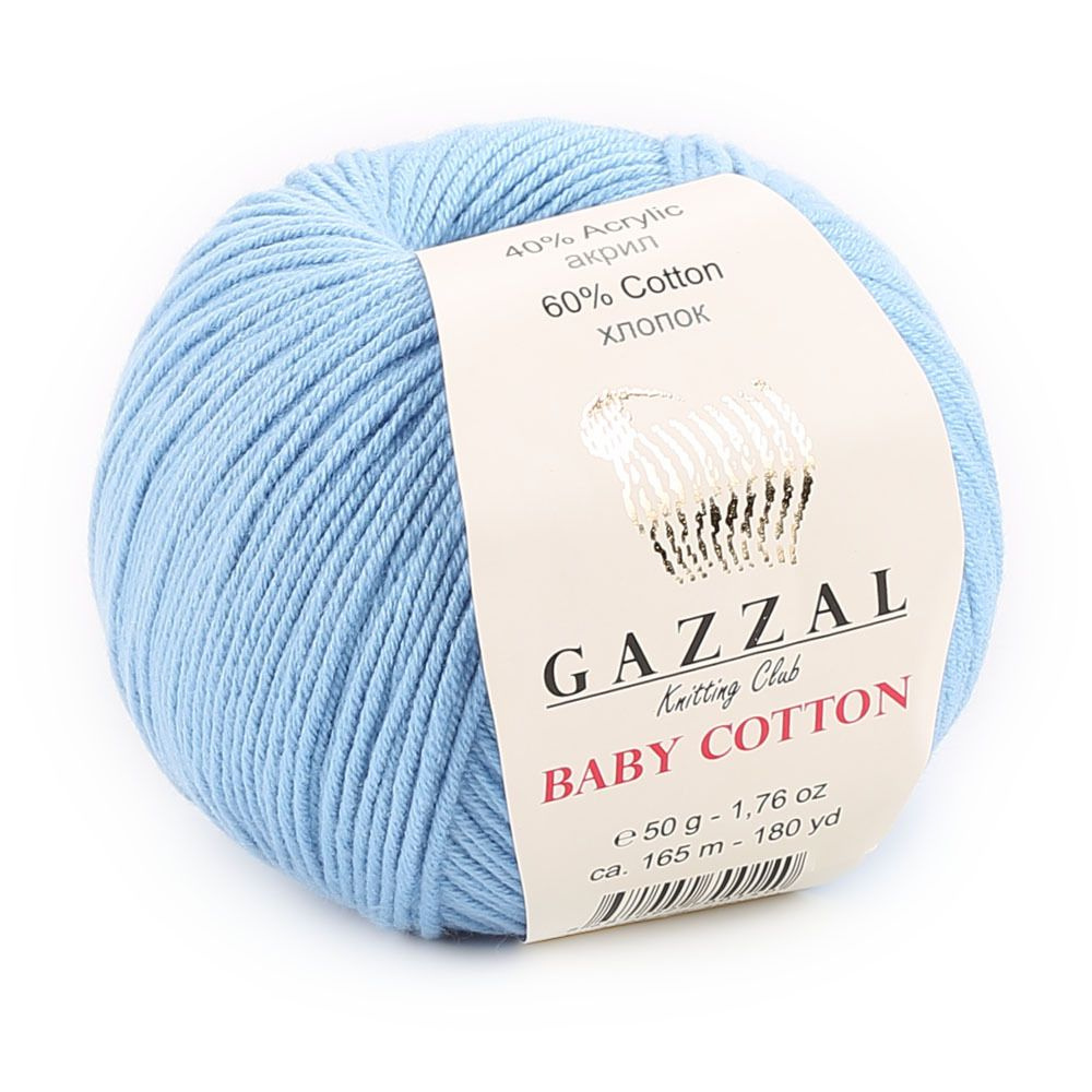 Пряжа Baby cotton Gazzal - 1 моток (165 м, 50 гр), цвет 3423 голубой #1