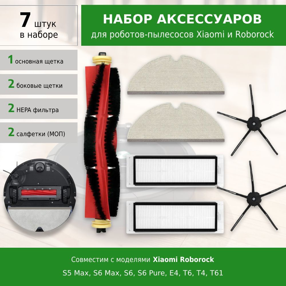 Комплект аксессуаров для робота-пылесоса Roborock S5 Max, S6 Max, S6, S6 Pure, E4 E5 T6, T4, T61 BLACK #1