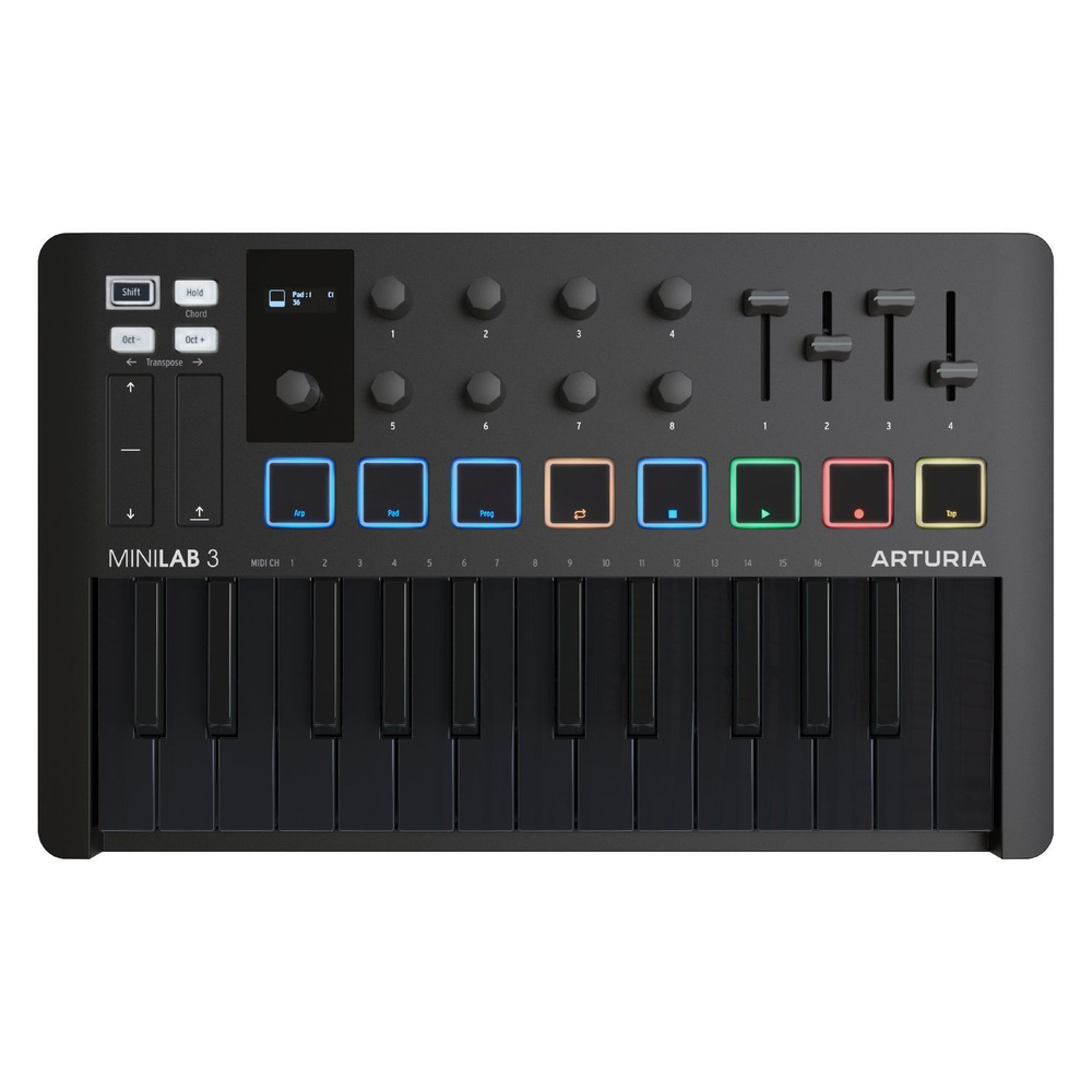 ARTURIA MiniLAB 3, Deep Black MIDI-контроллер, клавиатура 25 клавиш, 8 пэдов, 8 энкодеров, 4 слайдера, #1