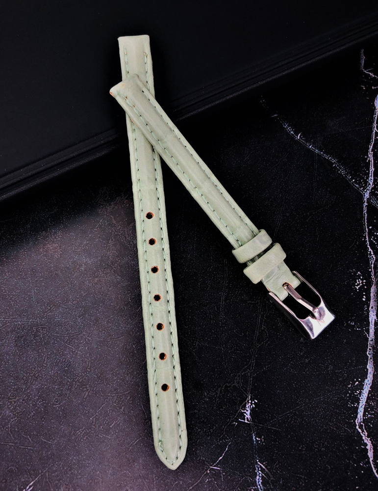 Ремешок для часов NAGATA кожаный 10 мм, зеленый, под рептилию  #1