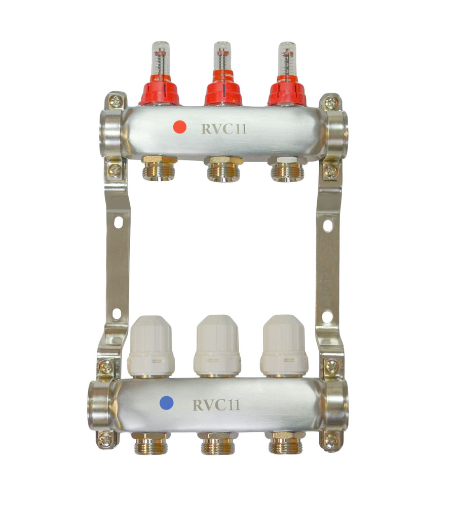 Коллекторный блок НЕРЖ 1" (DN25) 4 x 3/4" (евроконус), с расходомерами RVC Pro  #1