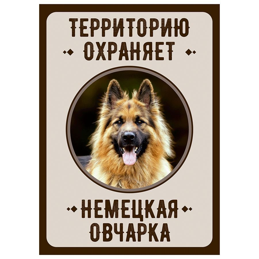 Табличка, Злая собака, Территорию охраняет Немецкая овчарка, на металлической основе, 18см х 25 см, на #1