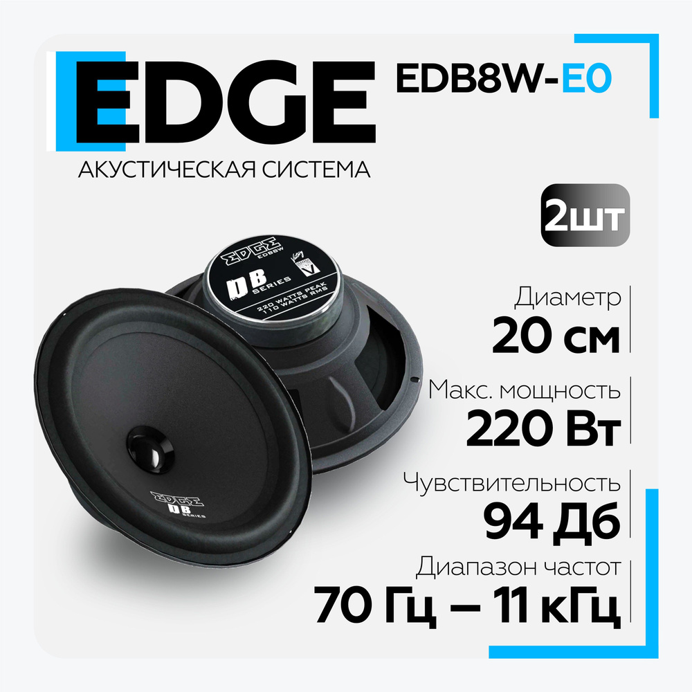 Колонки автомобильные EDGE EDB8W-E0 20см (2 штуки) широкополосная акустика  #1