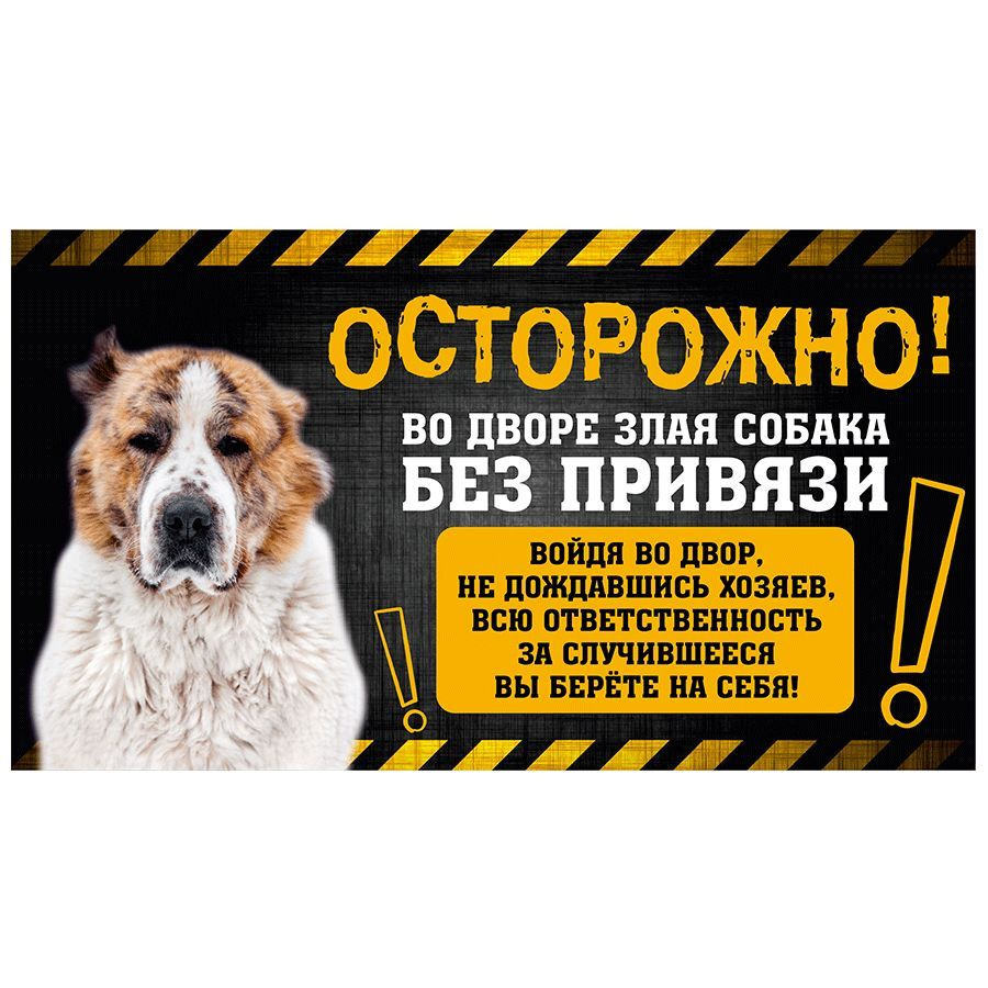 Табличка, с юмором, прикол, DANGER DOG, Осторожно! Во дворе собака без привязи, Алабай 25x14 см  #1