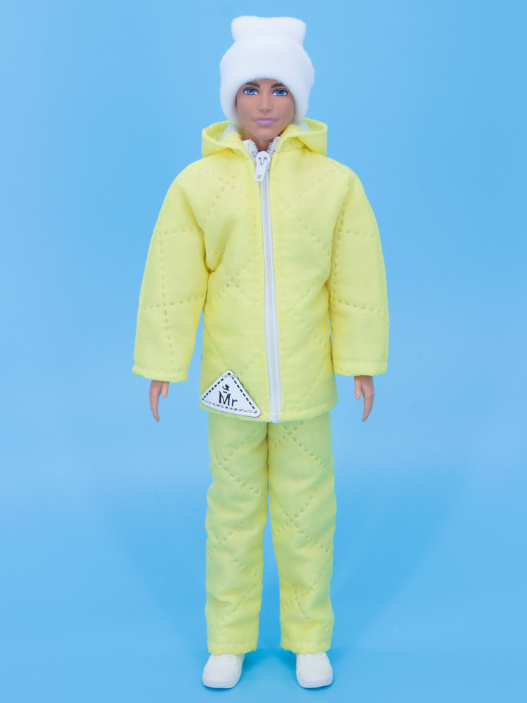 Одежда для кукол Модница Пуховик, штаны и шапка для куклы Кен 29-30 см (мужской) желтый  #1