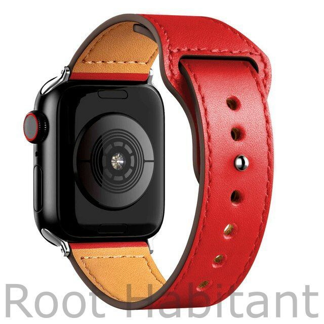 Кожаный ремешок для Apple Watch 3 4 5 6 7 8 9 SE Ultra, в корпусах 38, 40, 41. Красный / Red  #1