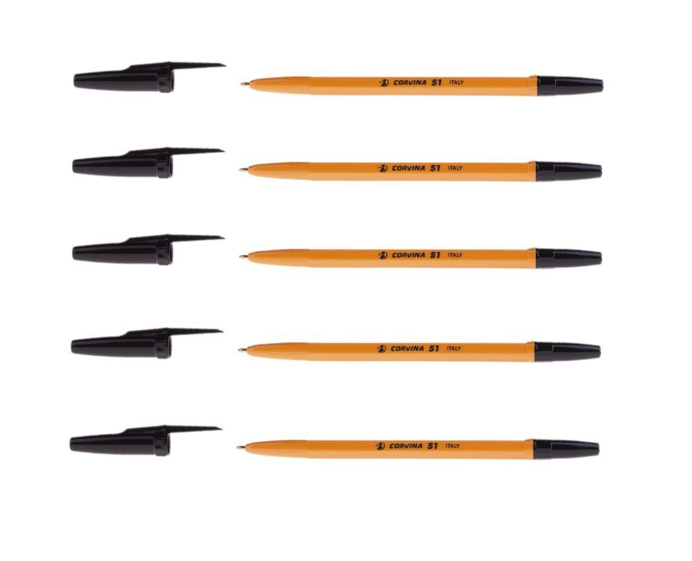 Набор 5 шт - Ручка шариковая Corvina "51 Vintage" черная, 1,0мм, желтый корпус  #1