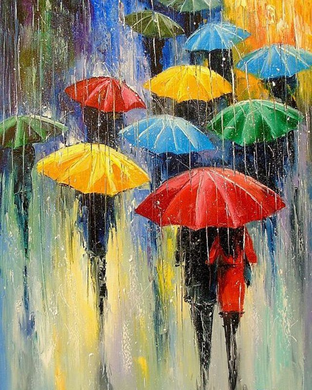 Картина раскраска по номерам на подрамнике 40*50 см "Пестрые зонтики"  #1