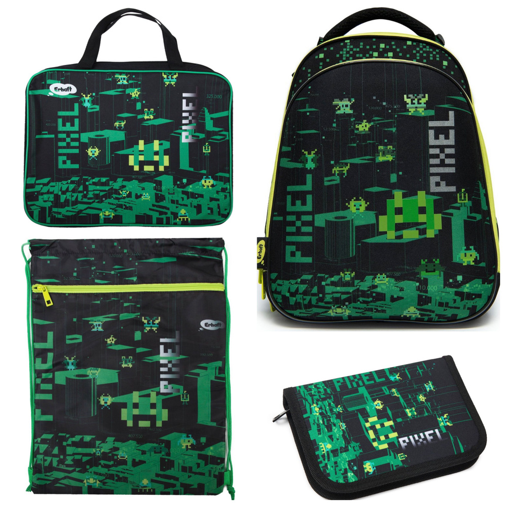 Рюкзак школьный для мальчика Minecraft Pixel с наполнением / Школьный набор 4 предмета (Ранец, Папка, #1