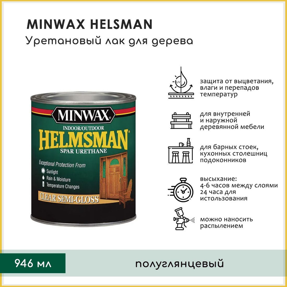 Уретановый лак Minwax Helmsman Полуглянцевый 946 мл #1