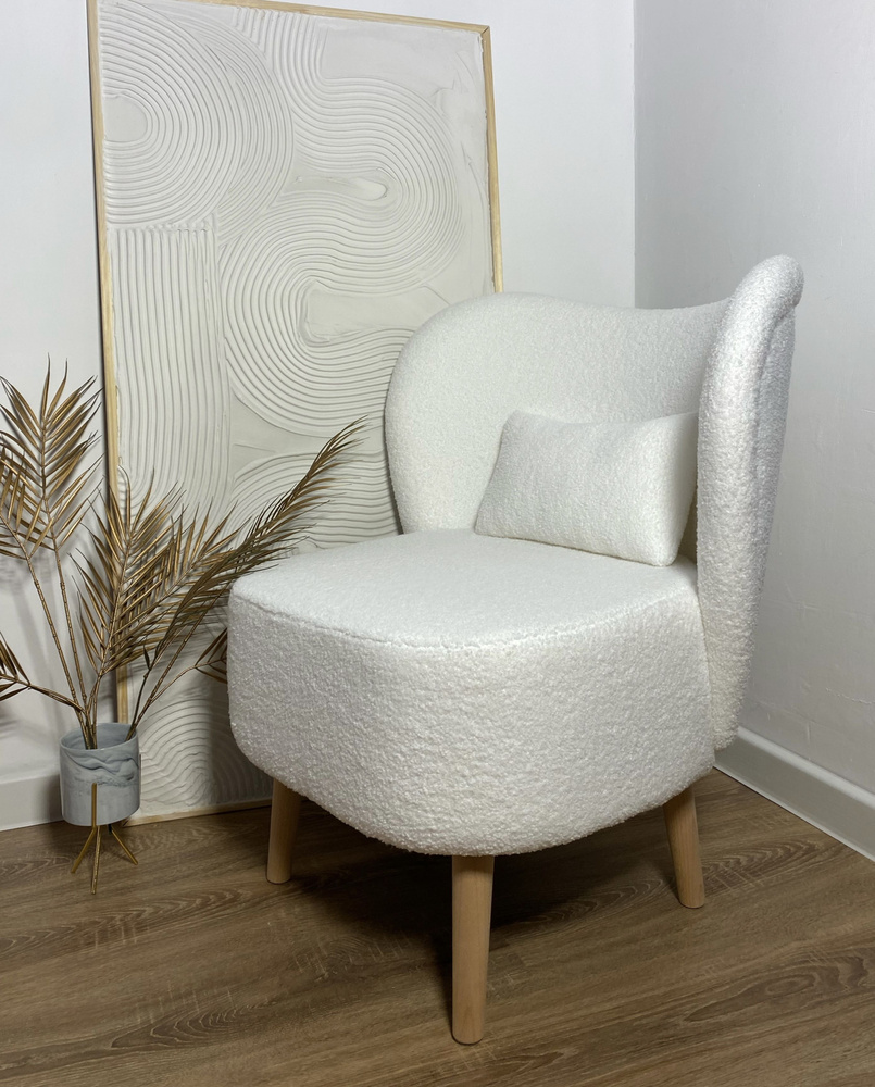 Кресло мягкое с подушечкой, искусственный мех барашек в белом цвете  #1