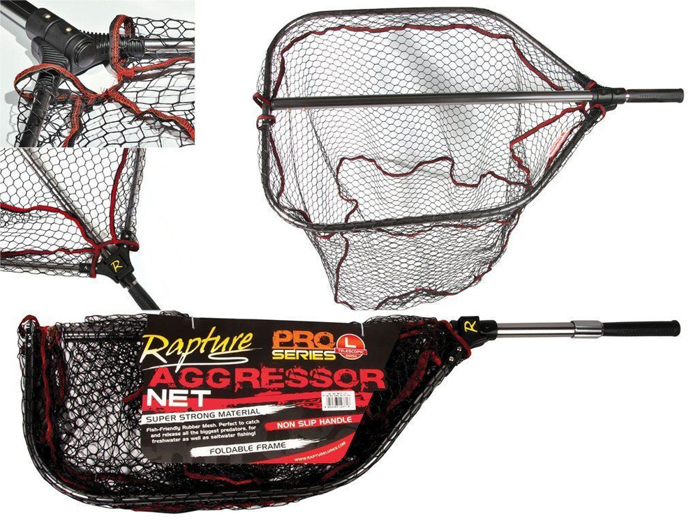 Подсачек со складной рамой TRABUCCO RAPTURE AGRESSOR RUBBER NET*L 170см размер 65х50см сетка прорезиненная #1