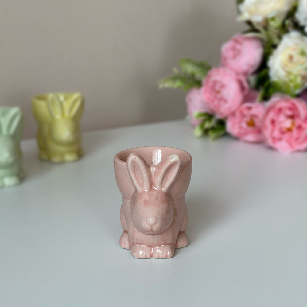 Керамическая подставка для яйца Кролик (розовый, 4,5*6см) ТОиТО  #1
