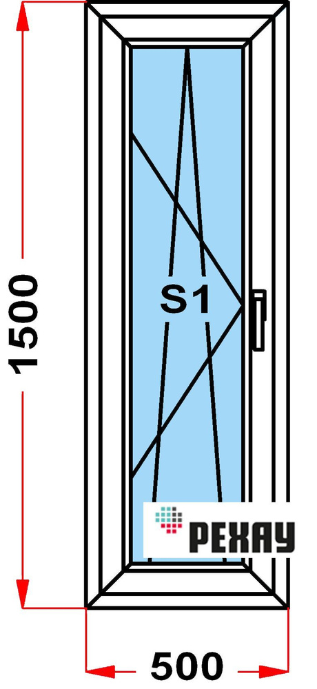 Окно пластиковое, профиль РЕХАУ BLITZ (1500 x 500), с поворотно-откидной створкой, стеклопакет из 3х #1