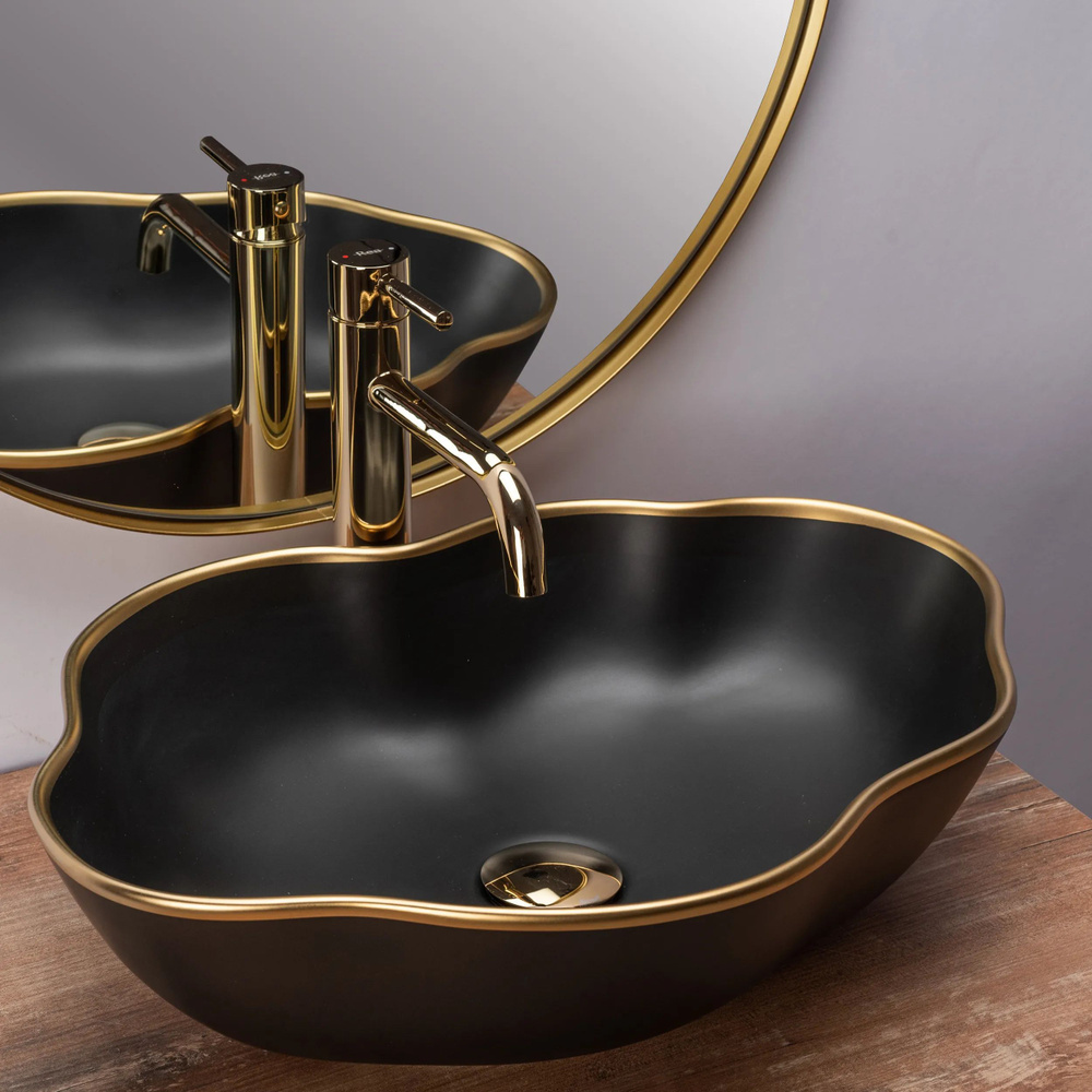 Керамическая раковина (умывальник) для ванной Rea Pearl / Раковина накладная без перелива, цвет черный #1