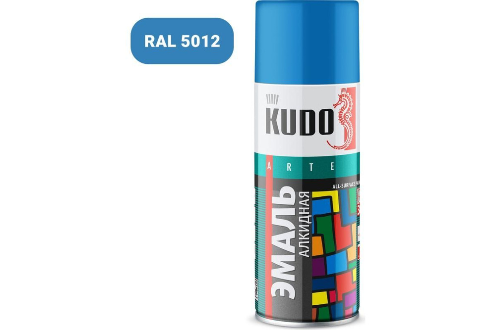 KUDO Аэрозольная краска, Алкидная, Глянцевое покрытие, 0.52 л, 0.37 кг, голубой  #1