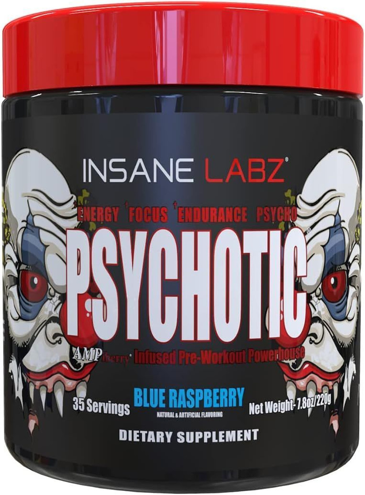 Предтренировочный комплекс Психотик, Insane labz Psychotic, 35 порций, Голубая малина  #1