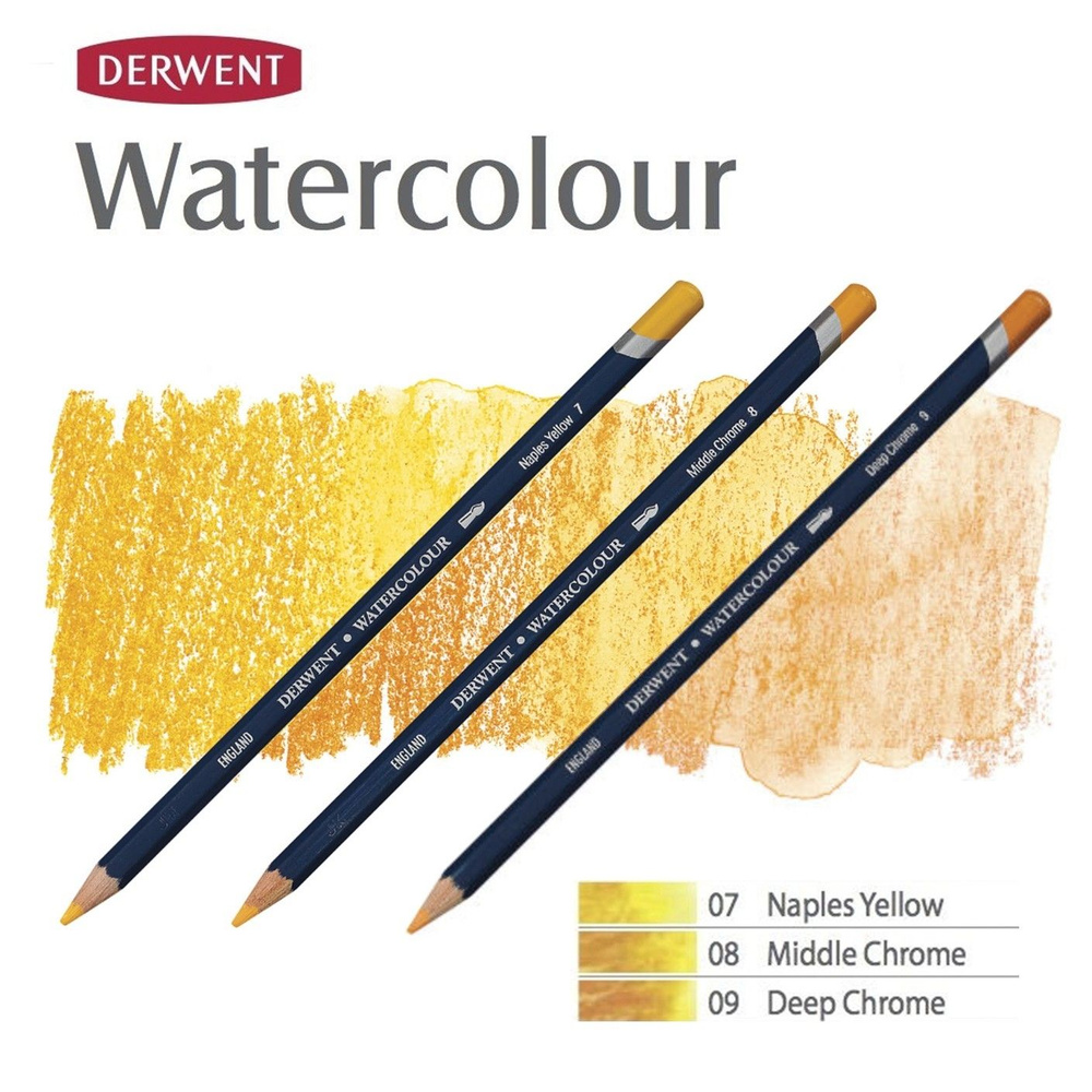 Комплект карандашей акварельных Derwent "Watercolour" Желтые оттенки (№07, 08, 09)  #1