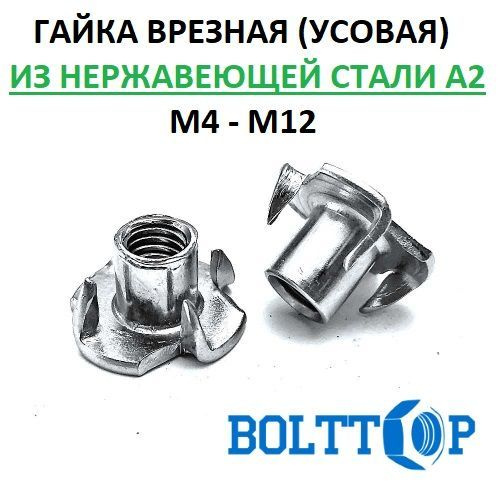 Гайка мебельная забивная (врезная) усовая нержавеющая ART 9260 М6х9, 2 шт  #1