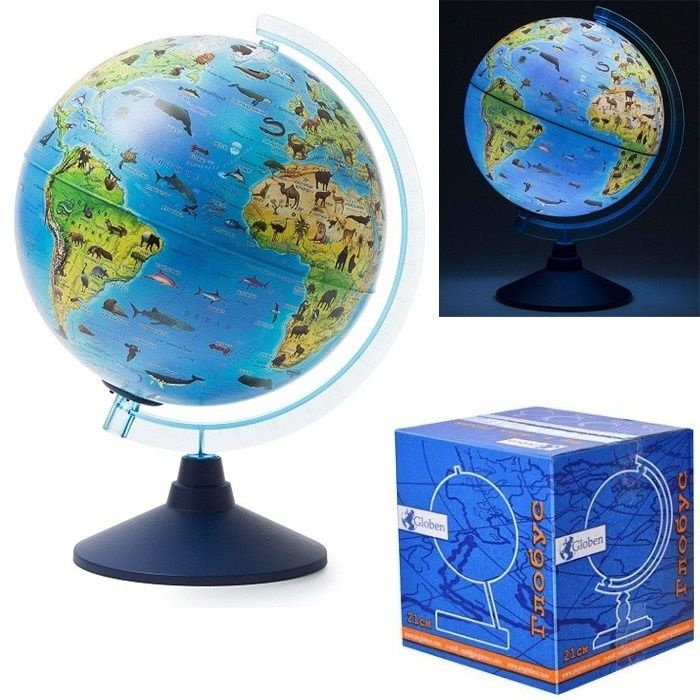 Глобус интерактивный Globen Зоогеографический, рельефный, с подсветкой, d 250 мм, работает от батареек #1