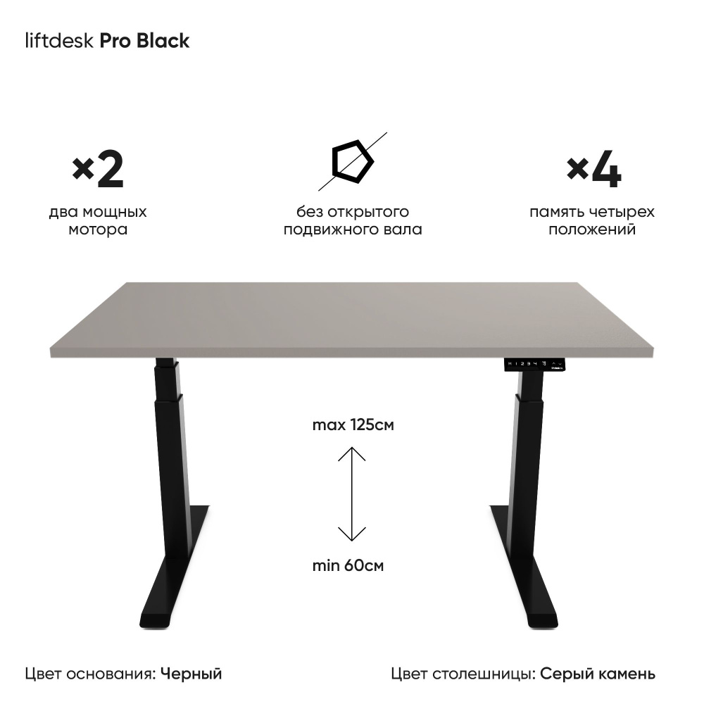 Компьютерный стол с подъемным механизмом регулируемый по высоте 2-х моторный liftdesk Pro Черный/Серый #1
