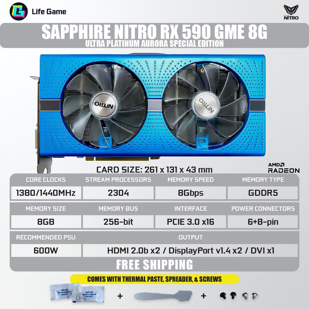 Видеокарта Sapphire Radeon RX 590, 8 ГБ DDR5, DDR5 - купить по низким ценам  в интернет-магазине OZON (909705926)