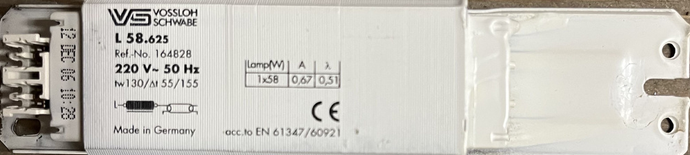 Дроссель Vossloh Schwabe L58.625 для люминесцентных ламп 58W #1