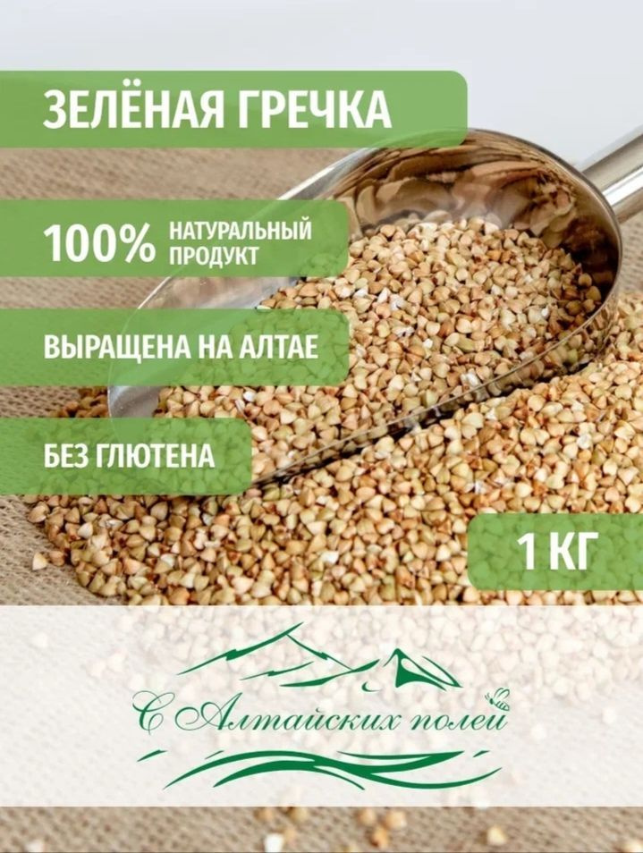 Гречка зеленая для проращивания, для выпечки хлеба и для каши, С Алтайских полей, 1000 грамм  #1