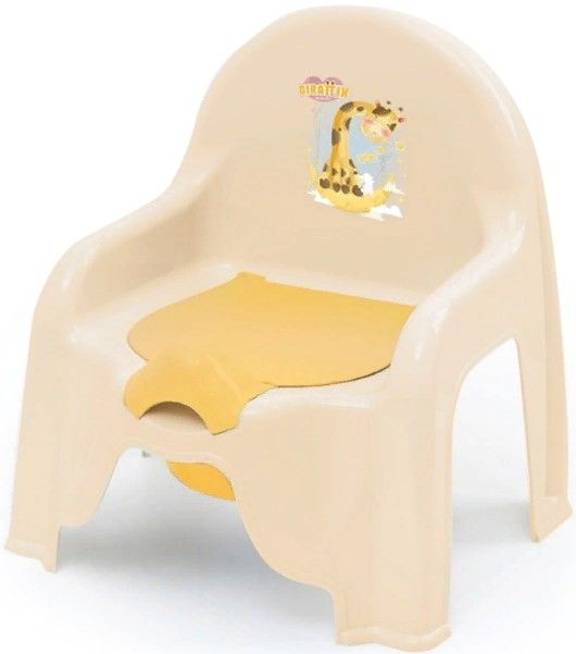 Горшок детский Полимербыт Giraffix форма стульчик со съемной чашей и крышкой, полипропилен бежевый 32x31x34см #1