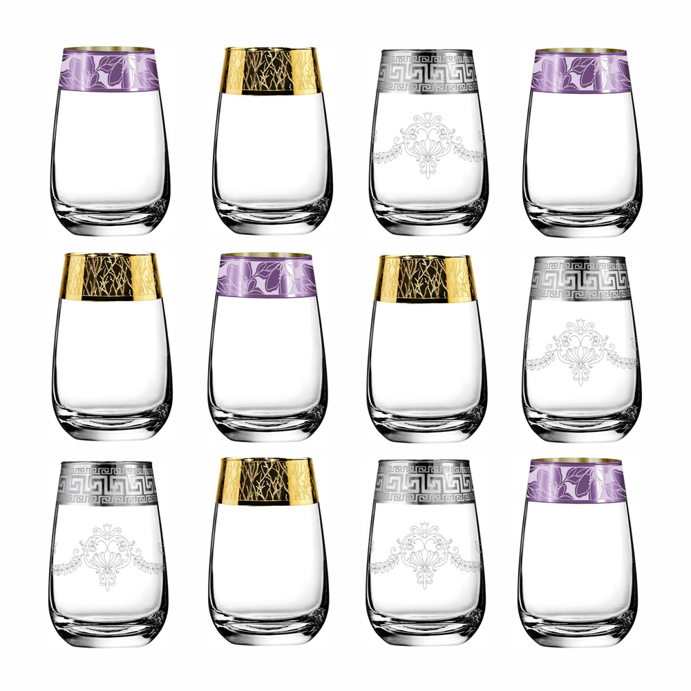 Набор стаканов с алмазной гравировкой для коктейлей / воды / сока PROMSIZ СЮРПРИЗ, 350 мл, 12 шт.  #1
