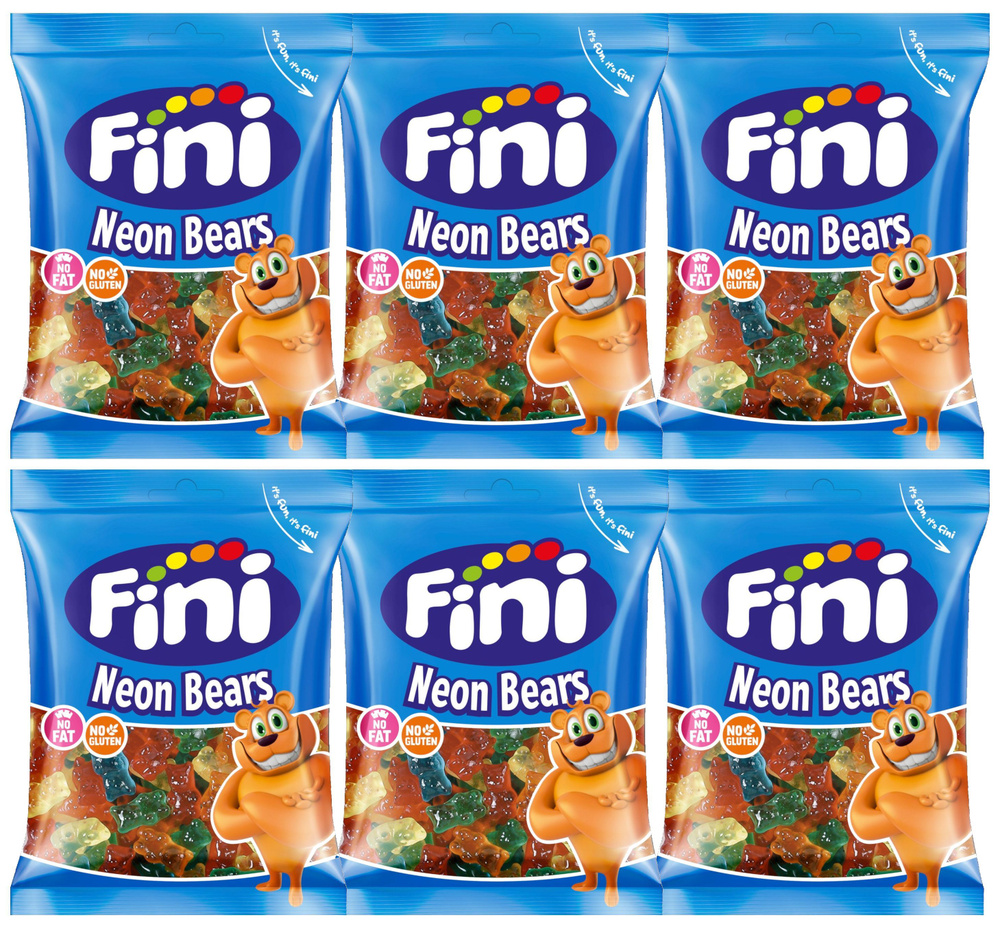 Жевательный мармелад Fini Neon Bears, 90г x 6шт. Фини неоновые мишки  #1