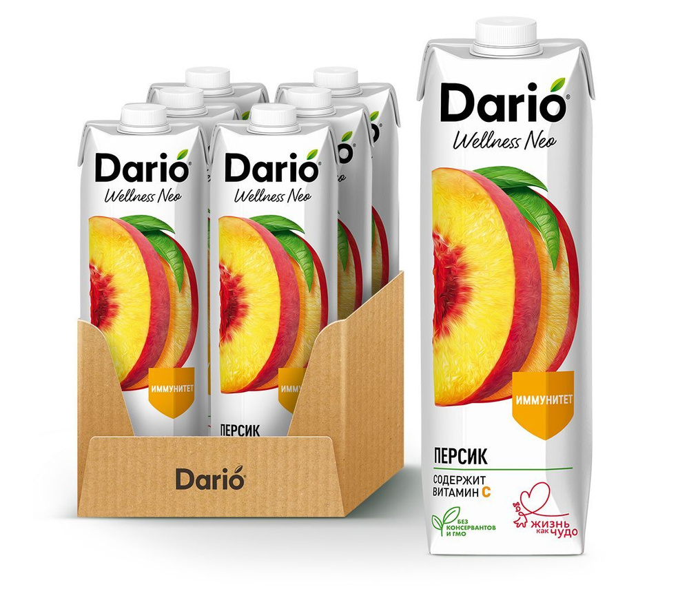 Dario Wellness Neo 1,0 л Персиковый нектар с мякотью, 1 л х 6 шт. #1