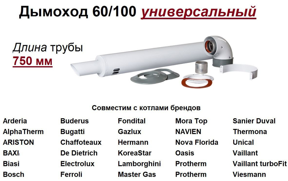 Коаксиальный комплект дымохода с наконечником антилед "Прок" 60/100, 750 мм, универсальный  #1