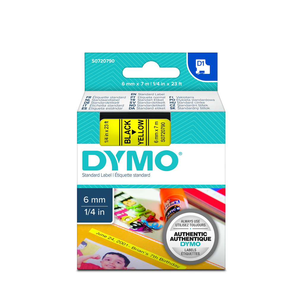 Лента Dymo D1 S0720790/43618 для принтеров серии Label Manager (черный на желтом, 6 мм, длина 7 м)  #1