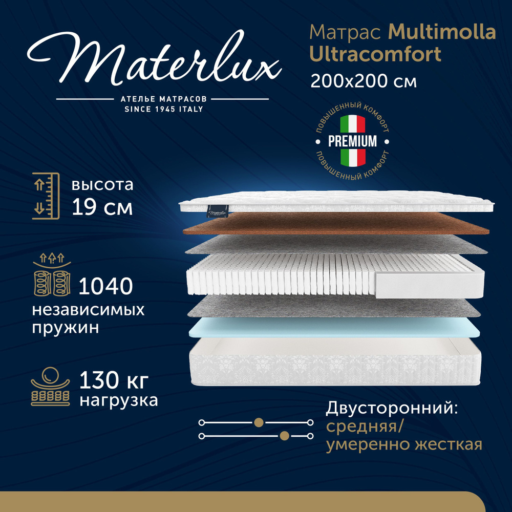 MaterLux Матрас MULTIMOLLA ULTRACOMFORT, Независимые пружины, 200х200 см #1