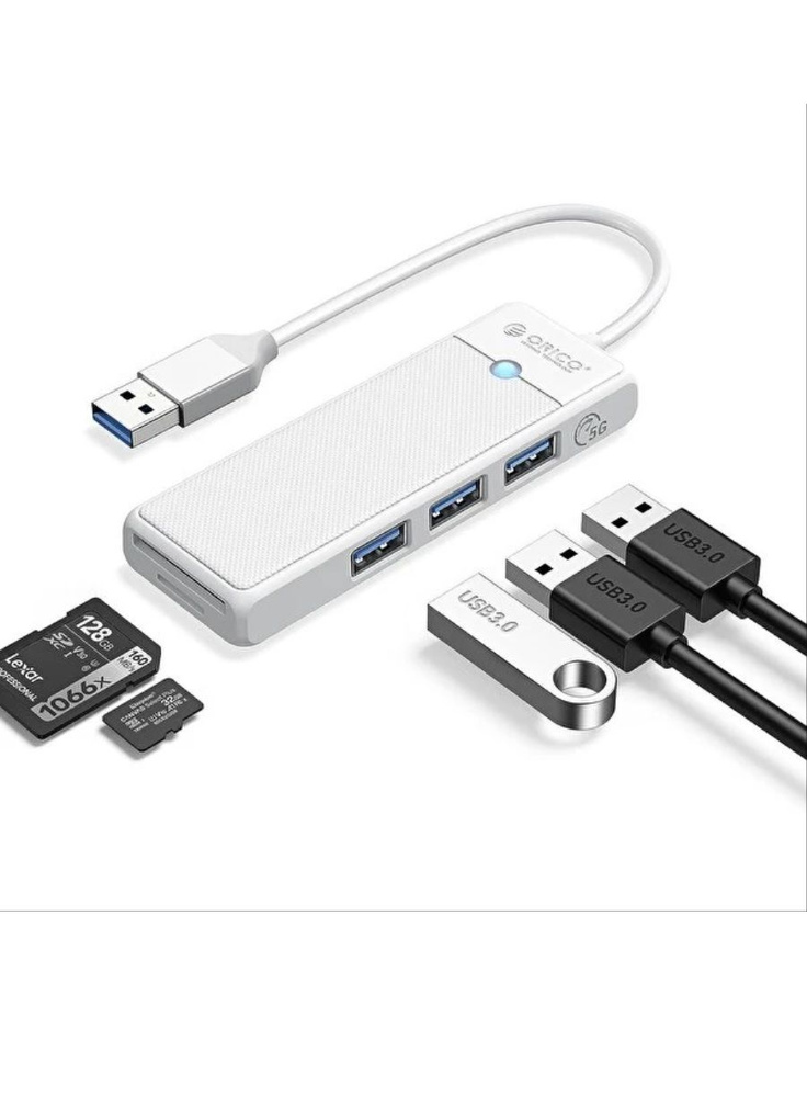 Концентратор ORICO USB-A с 3x USB-A, слотом для SD и Micro SD белый (ORICO-PAPW3AT-U3-015-WH-EP)  #1