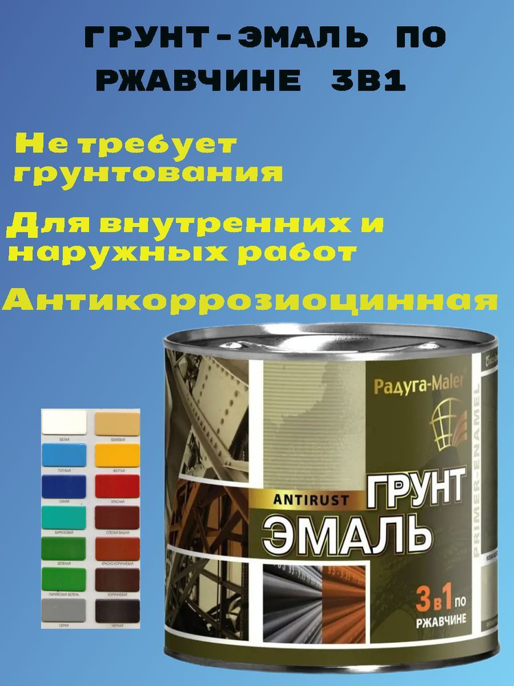 Грунт-эмаль 3 в 1 РАДУГАМАЛЕР Краска по ржавчине для металла графит 1,9кг  #1