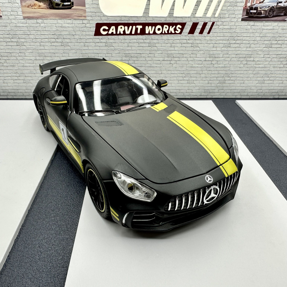 Машинка металлическая Mercedes Benz AMG GT-R черный, масштаб 1:24, длина 21 см., свет и звук, открываются #1