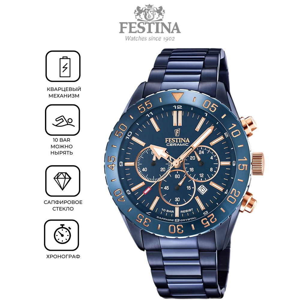 Мужские наручные часы-хронограф Festina Ceramic F20576/1 с гарантией  #1