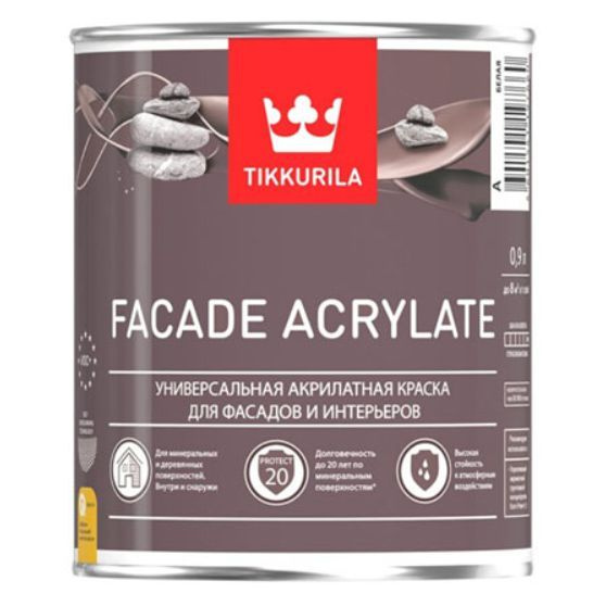 TIKKURILA FACADE ACRYLATE краска акрилатная, универсальная для фасадов и интерьеров, база A (0,9л)  #1