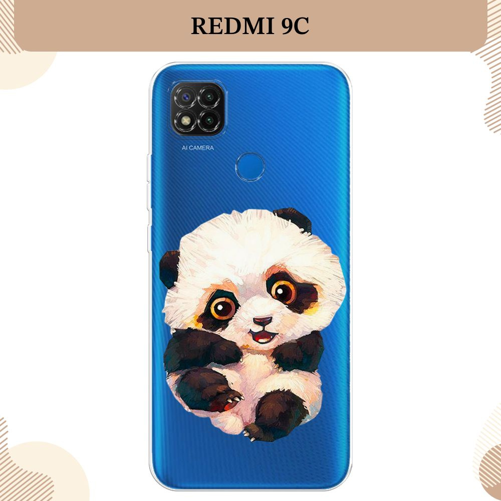 Силиконовый чехол на Xiaomi Redmi 9C / Сяоми Редми 9С Няшная панда, прозрачный  #1