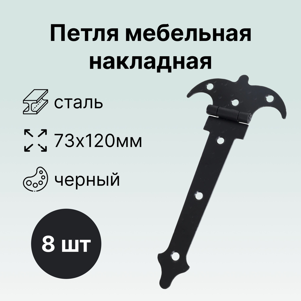 Петля мебельная накладная, 73х120 мм, сталь, цвет чёрный, 8 шт, для создания сказочно красивой мебели #1