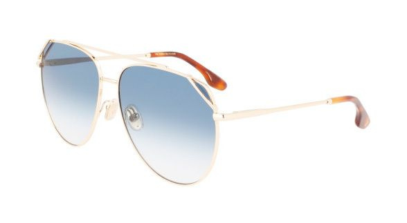 Женские солнцезащитные очки Victoria Beckham VB230S 720, цвет: золотой, цвет линзы: голубой, авиаторы, #1